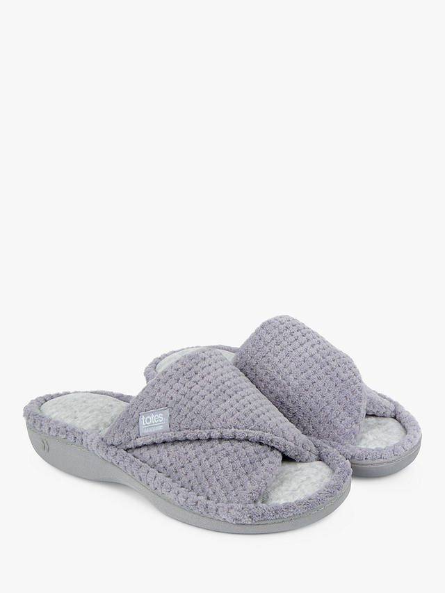 totes Textured Popcorn Turnover Mule Slippers, Pale Grey