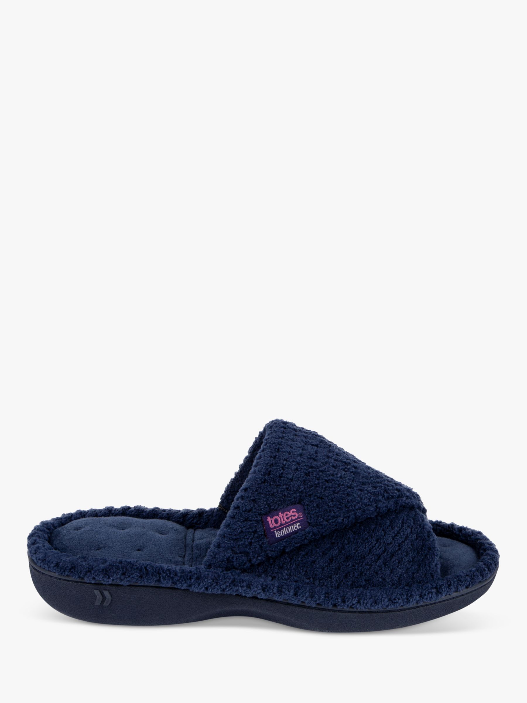 totes Textured Popcorn Turnover Mule Slippers, Navy, 4