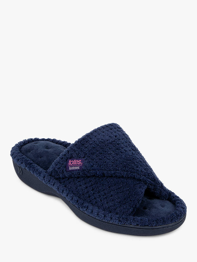 totes Textured Popcorn Turnover Mule Slippers, Navy