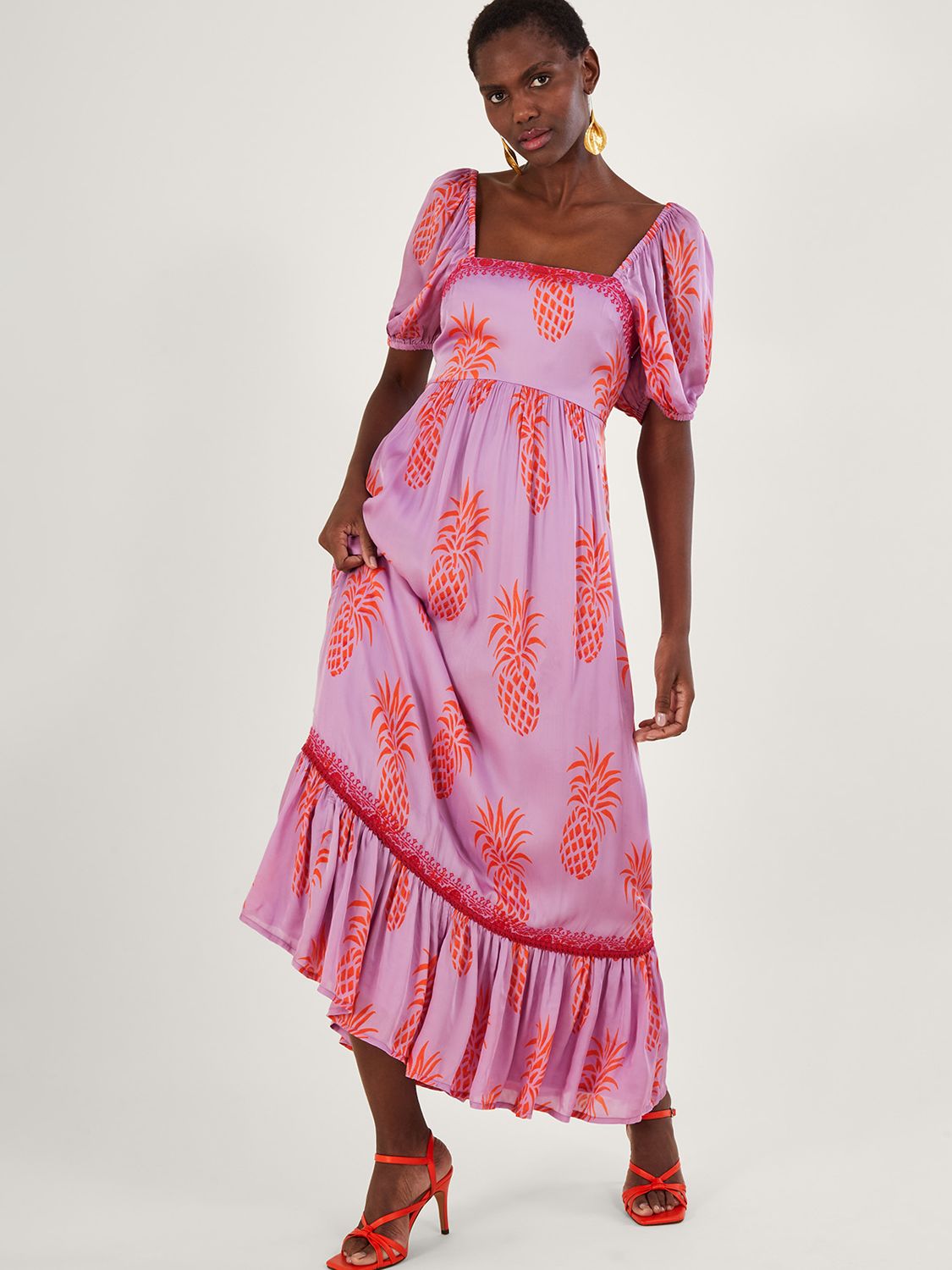 Monsoon Anasi Satin Pineapple Dress, Lilac at John Lewis & Partners