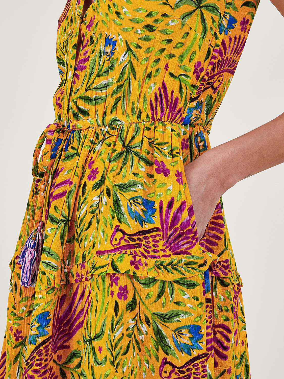 Monsoon Floral & Palm Print Dress, Yellow at John Lewis & Partners