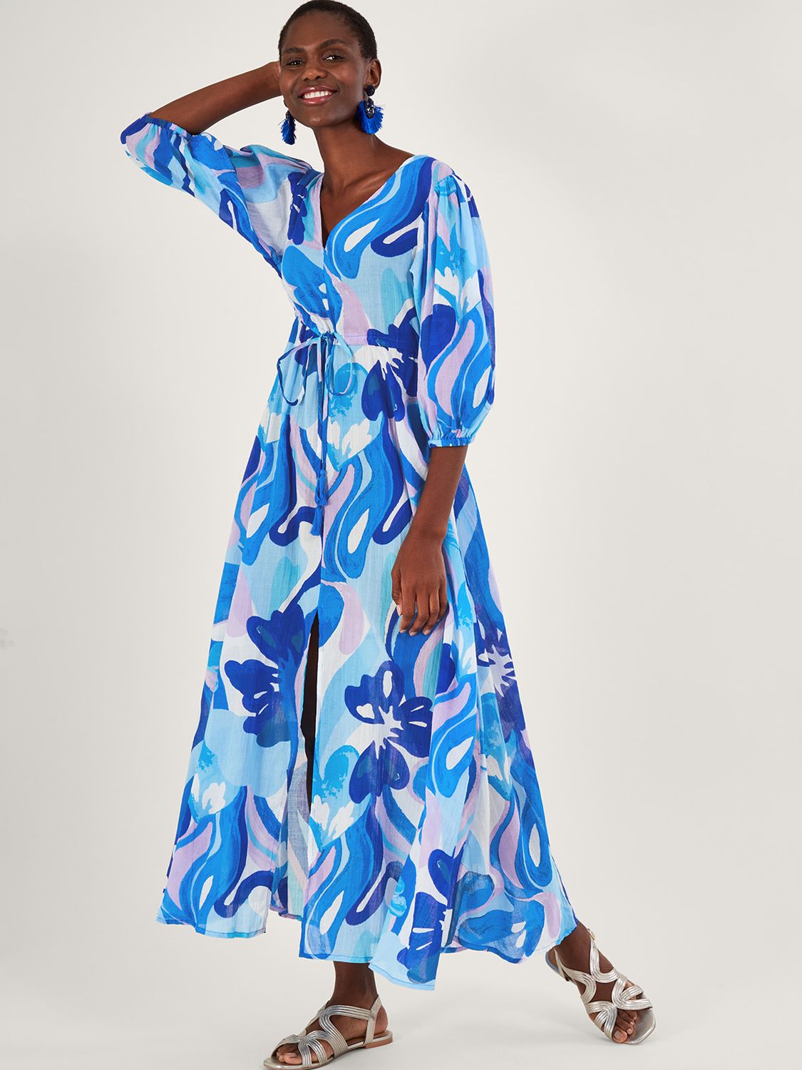 Monsoon Swirl Print Maxi Dress, Blue at John Lewis & Partners