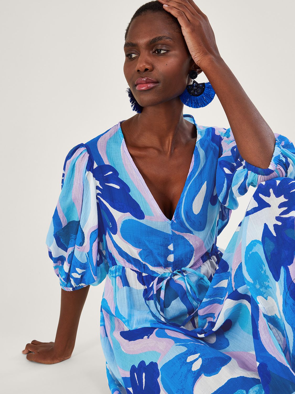 Monsoon Swirl Print Maxi Dress, Blue at John Lewis & Partners