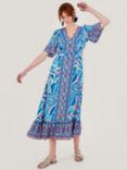 Monsoon Raegan Abstract Print Midi Dress, Blue