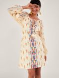 Monsoon Aztec Embroidered Cotton Dress, Ivory