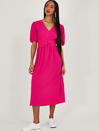 Monsoon Twist Detail Jersey Midi Dress, Pink