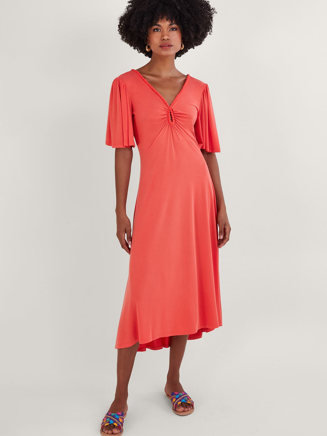 Monsoon Jersey Pom-Pom Trim Dress, Pink, XXL