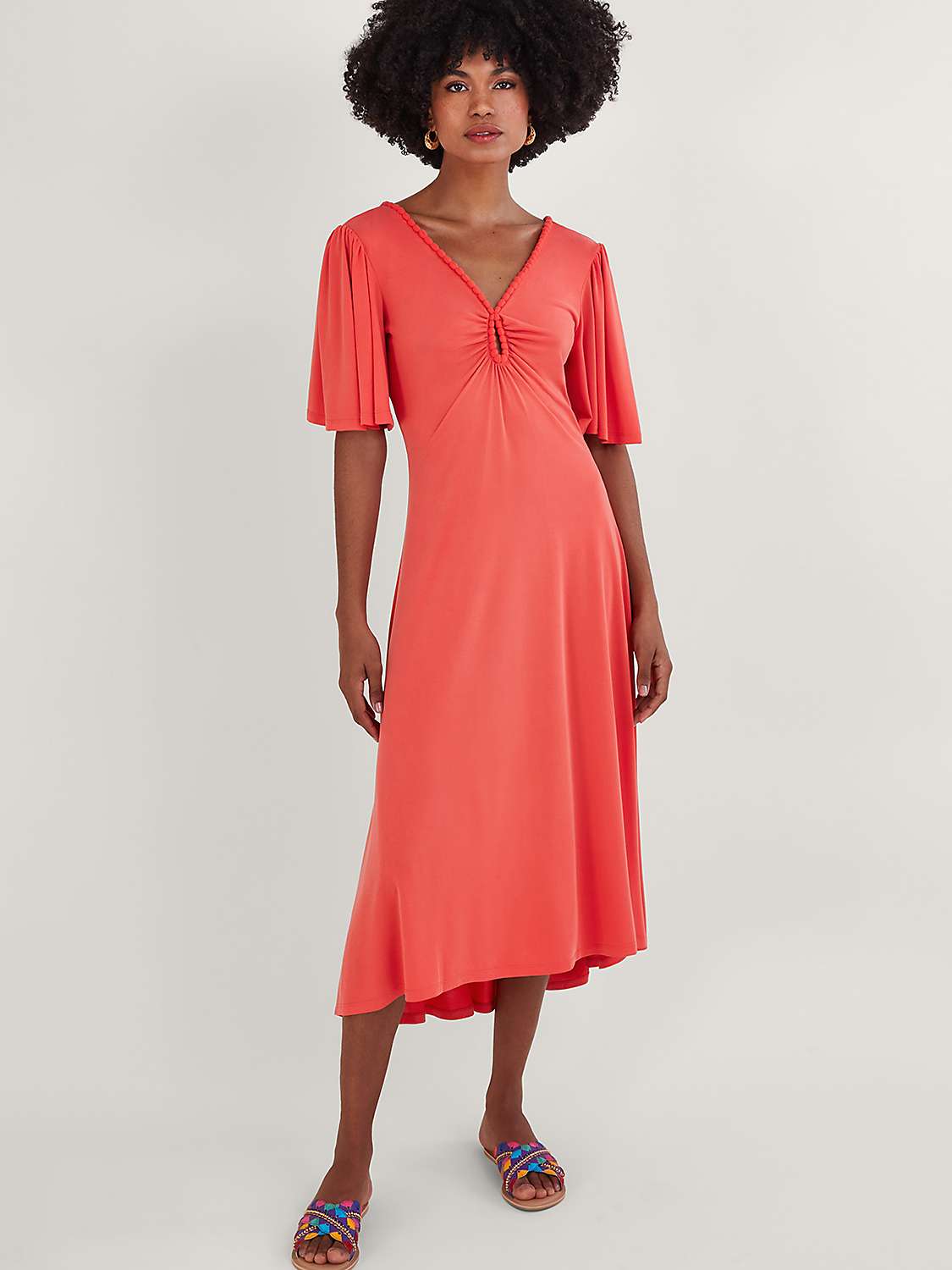 Buy Monsoon Jersey Pom-Pom Trim Dress, Pink Online at johnlewis.com