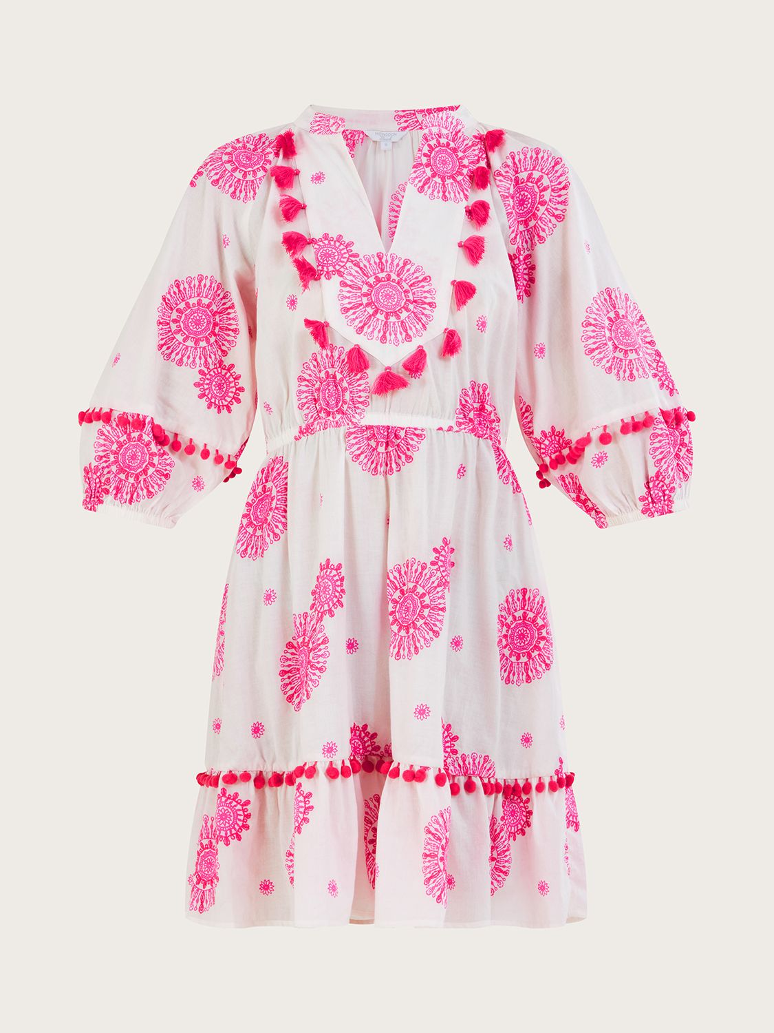 Buy Monsoon Medallion Embroidered Kaftan Dress, White Online at johnlewis.com