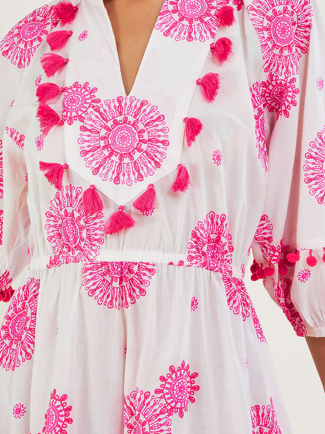 Buy Monsoon Medallion Embroidered Kaftan Dress, White Online at johnlewis.com