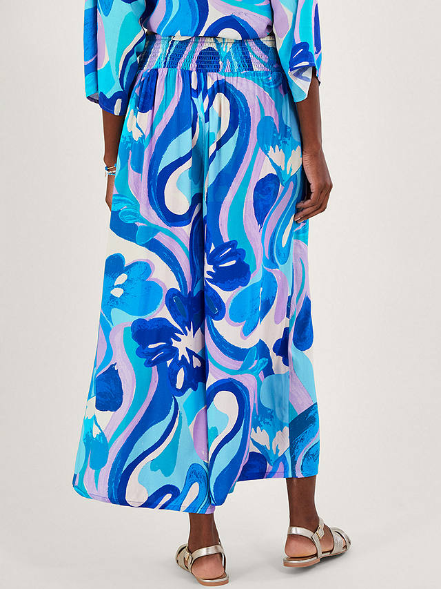 Monsoon Swirl Print Wide Leg Trousers, Blue at John Lewis & Partners