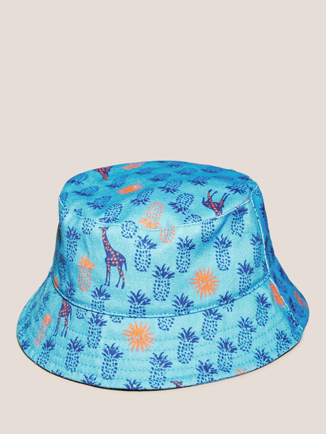 White Stuff Kid's Pineapple Print Bucket Hat, Blue/Multi, S-M