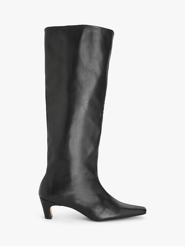 John Lewis Sydnie Leather Chisel Toe Pull On Knee Boots, Black Calf Leather