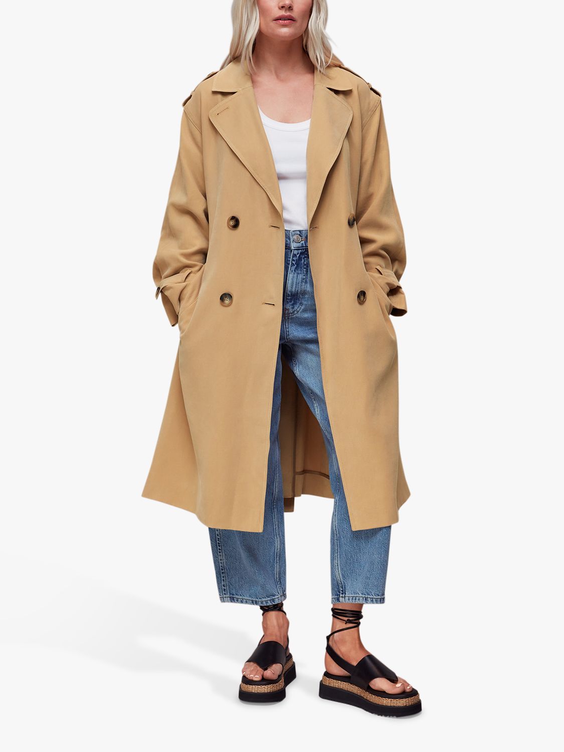 Whistles Petite Riley Double Breasted Trench Coat, Beige at John Lewis ...