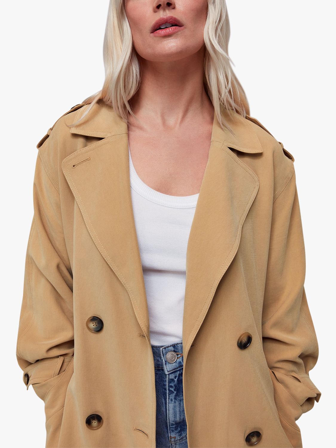 Whistles Petite Riley Double Breasted Trench Coat, Beige, 6