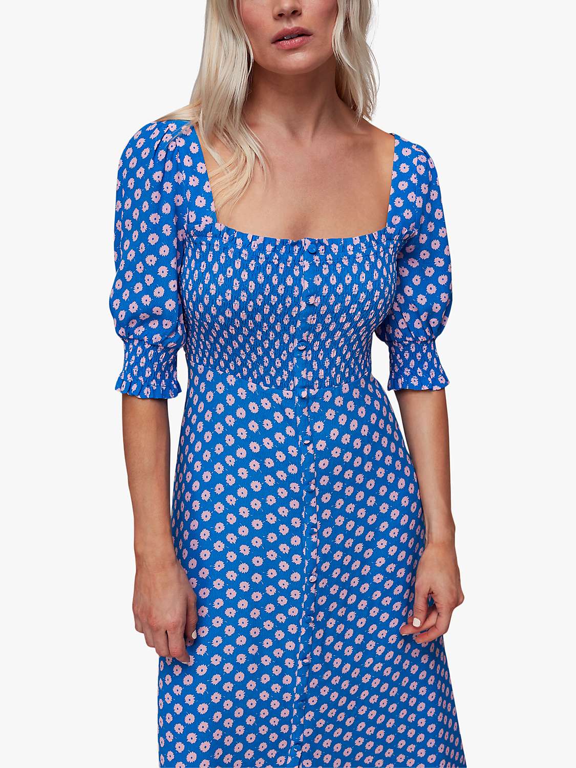 Buy Whistles Petite Floral Sunburst Midi Shirred Dress, Blue/Multi Online at johnlewis.com