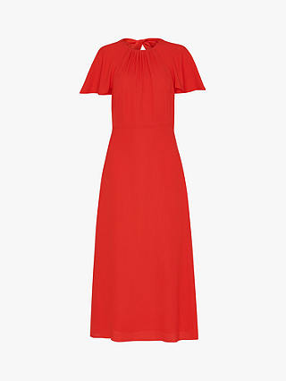 Whistles Petite Annabelle Cape Sleeve Midi Dress, Red