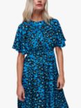 Whistles Petite Amelia Painted Leopard Midi Dress, Cobalt/Multi