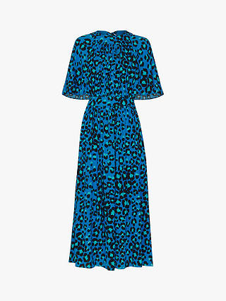 Whistles Petite Amelia Painted Leopard Midi Dress, Cobalt/Multi