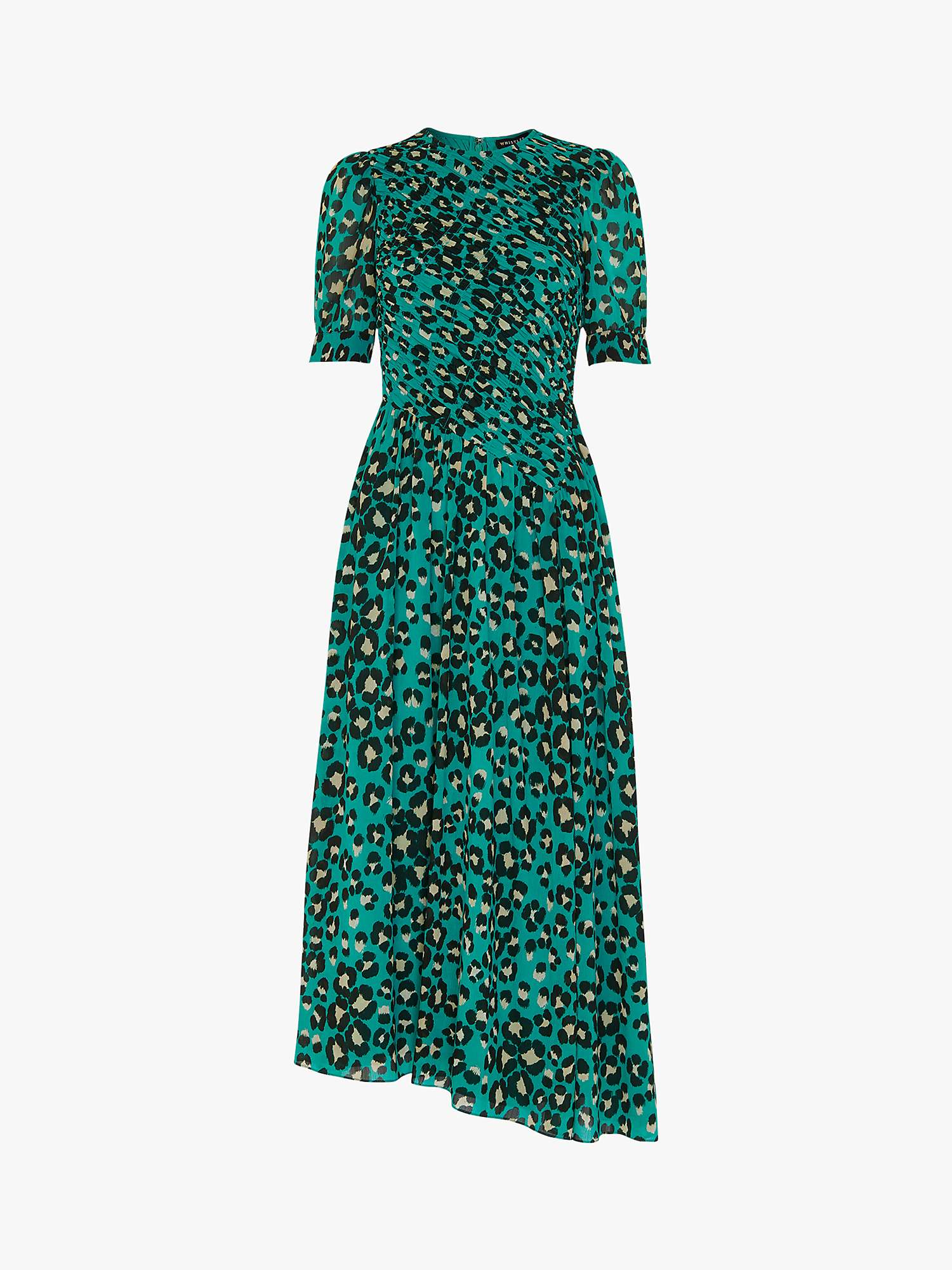 Buy Whistles Petite Painted Leopard Midi Shirred Dress, Green/Multi Online at johnlewis.com