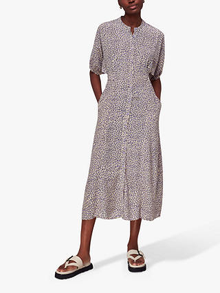 Whistles Petite Leopard Print Shirt Dress, Lilac/Multi