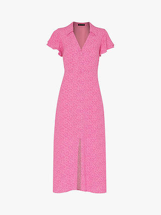 Whistles Petite Nina Diagonal Fleck Midi Dress, Pink/Multi