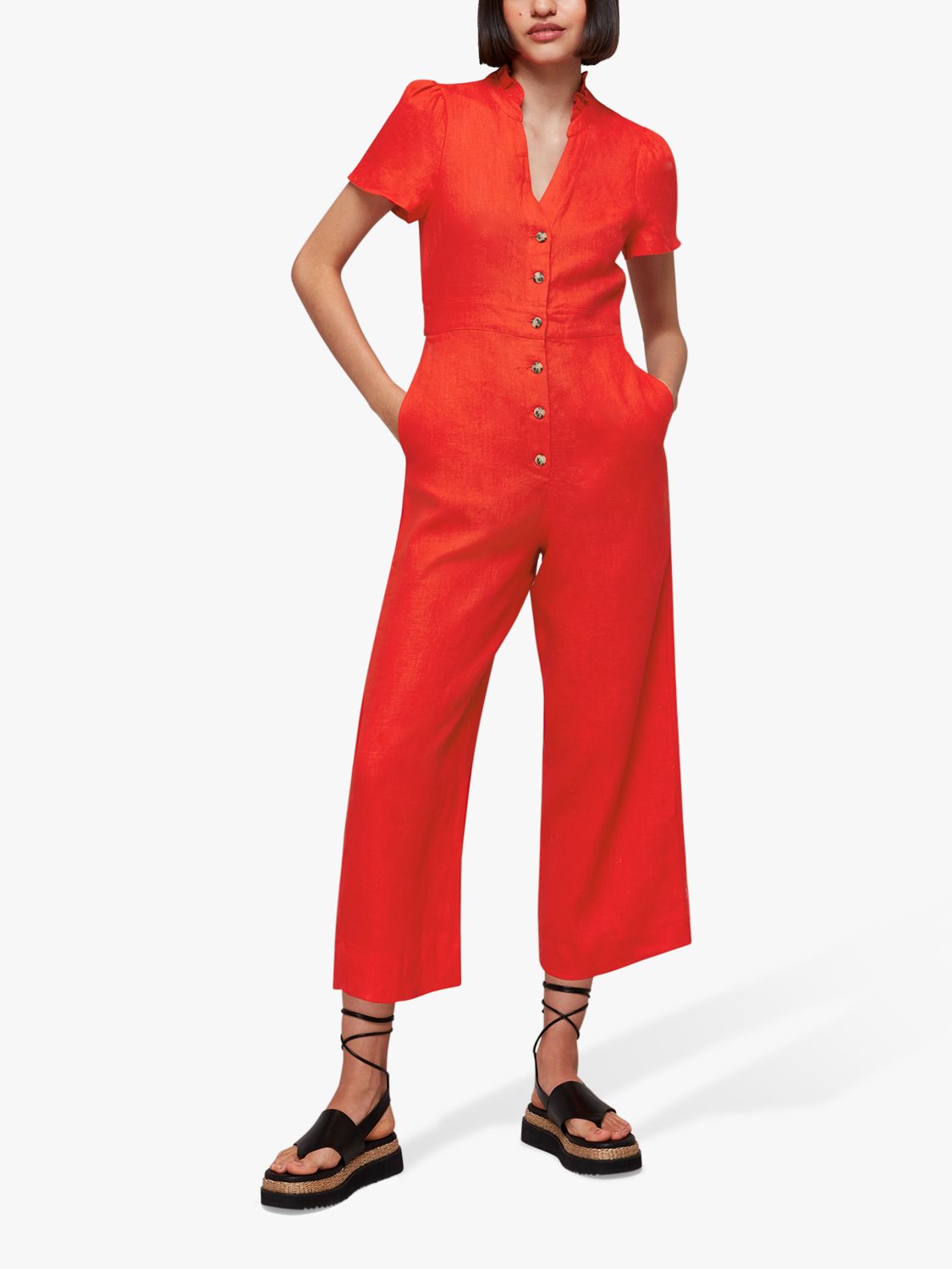Whistles Petite Emmie Linen Jumpsuit, Red at John Lewis & Partners