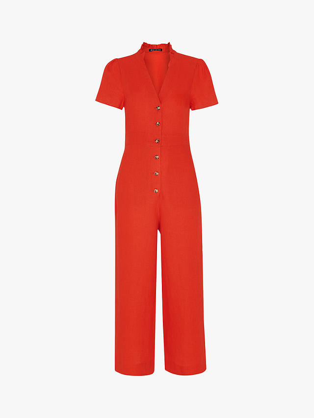 Whistles Petite Emmie Linen Jumpsuit, Red at John Lewis & Partners