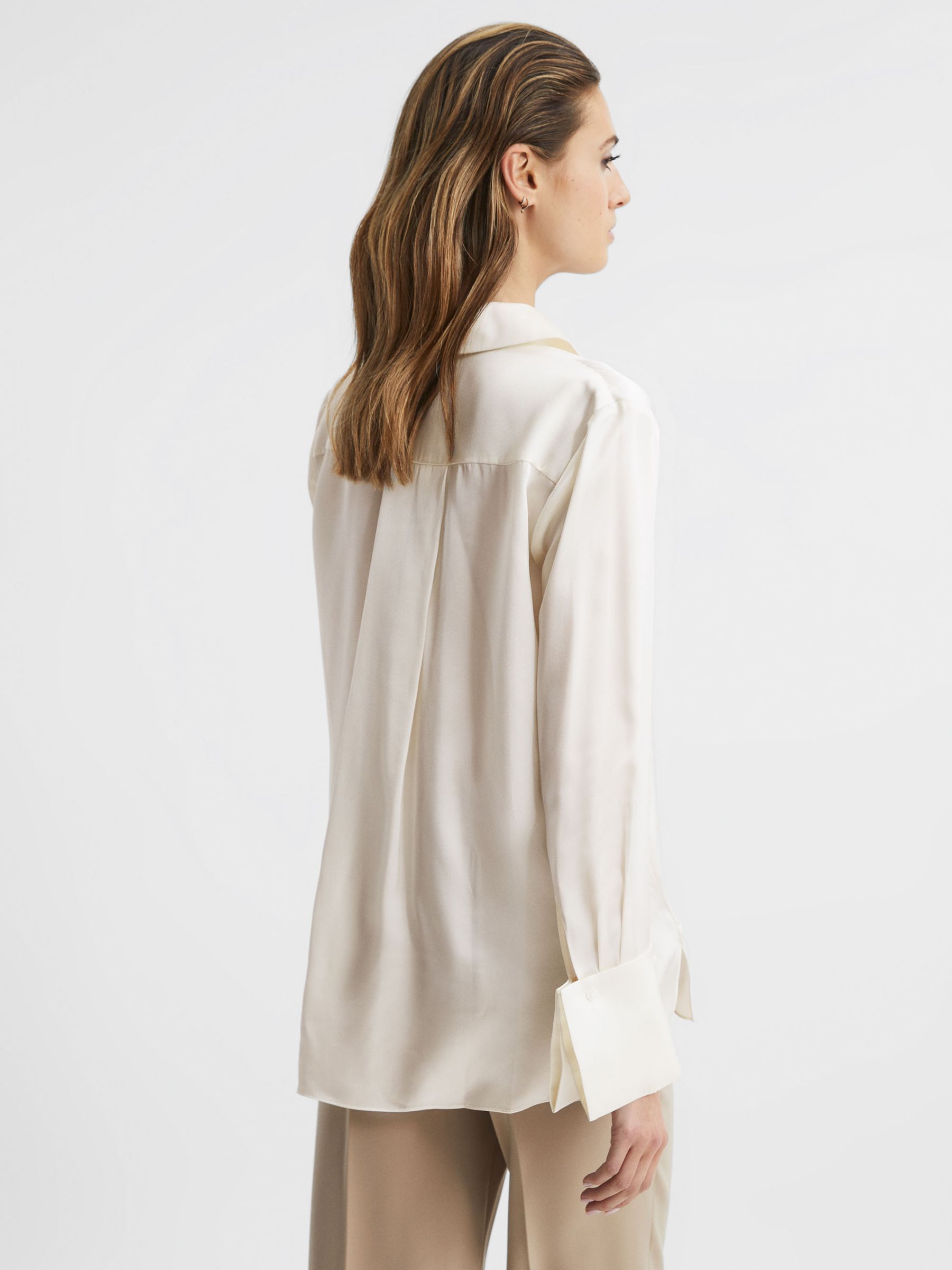 Reiss Hailey Silk Shirt, Ivory at John Lewis & Partners