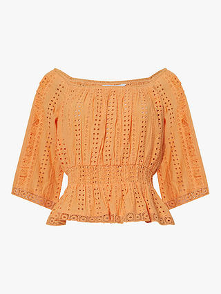 Great Plains Summer Embroidered Square Neck Top, Papaya