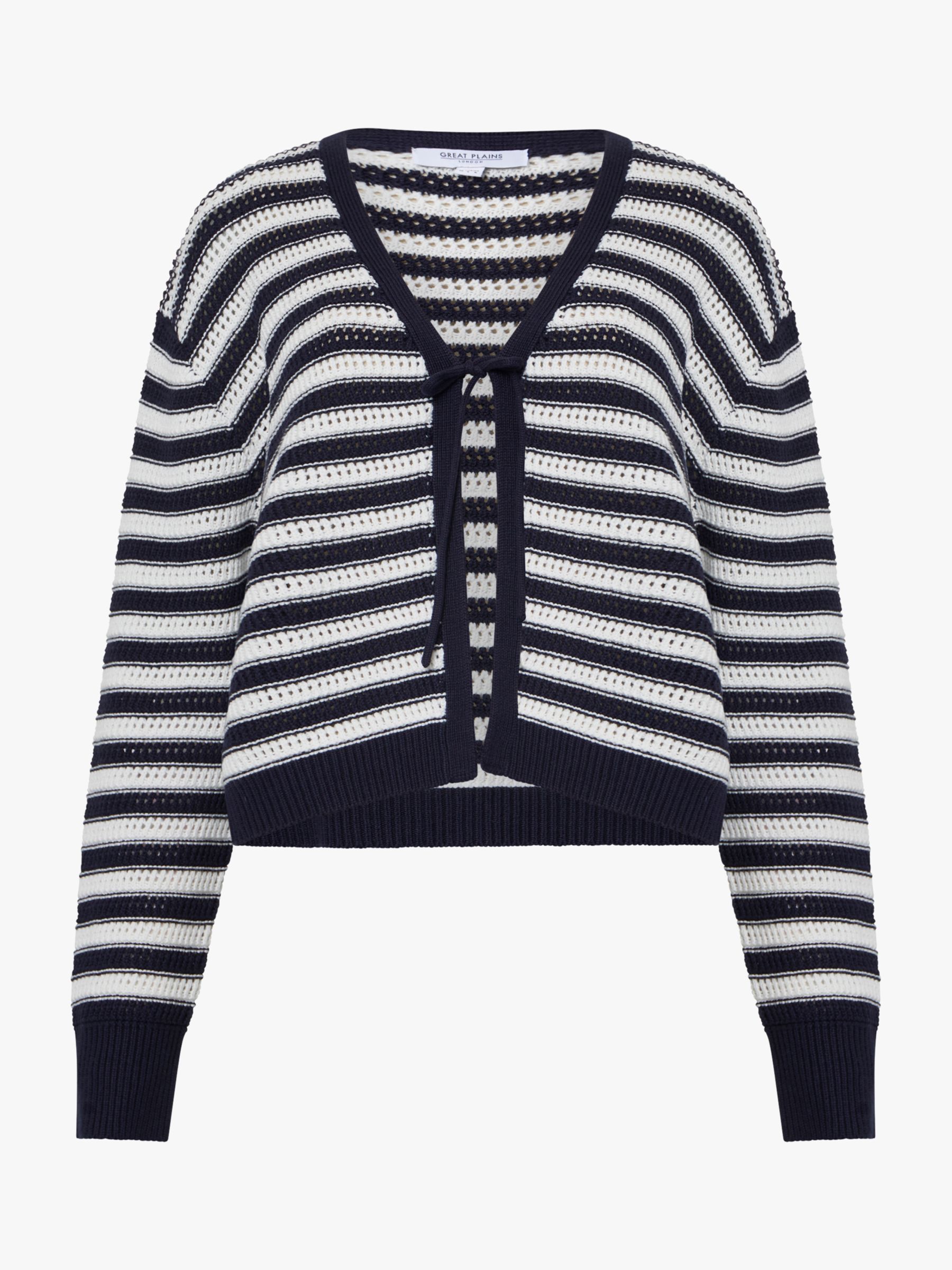 Great Plains Cotton Stripe Cardigan, Indigo/Milk at John Lewis & Partners