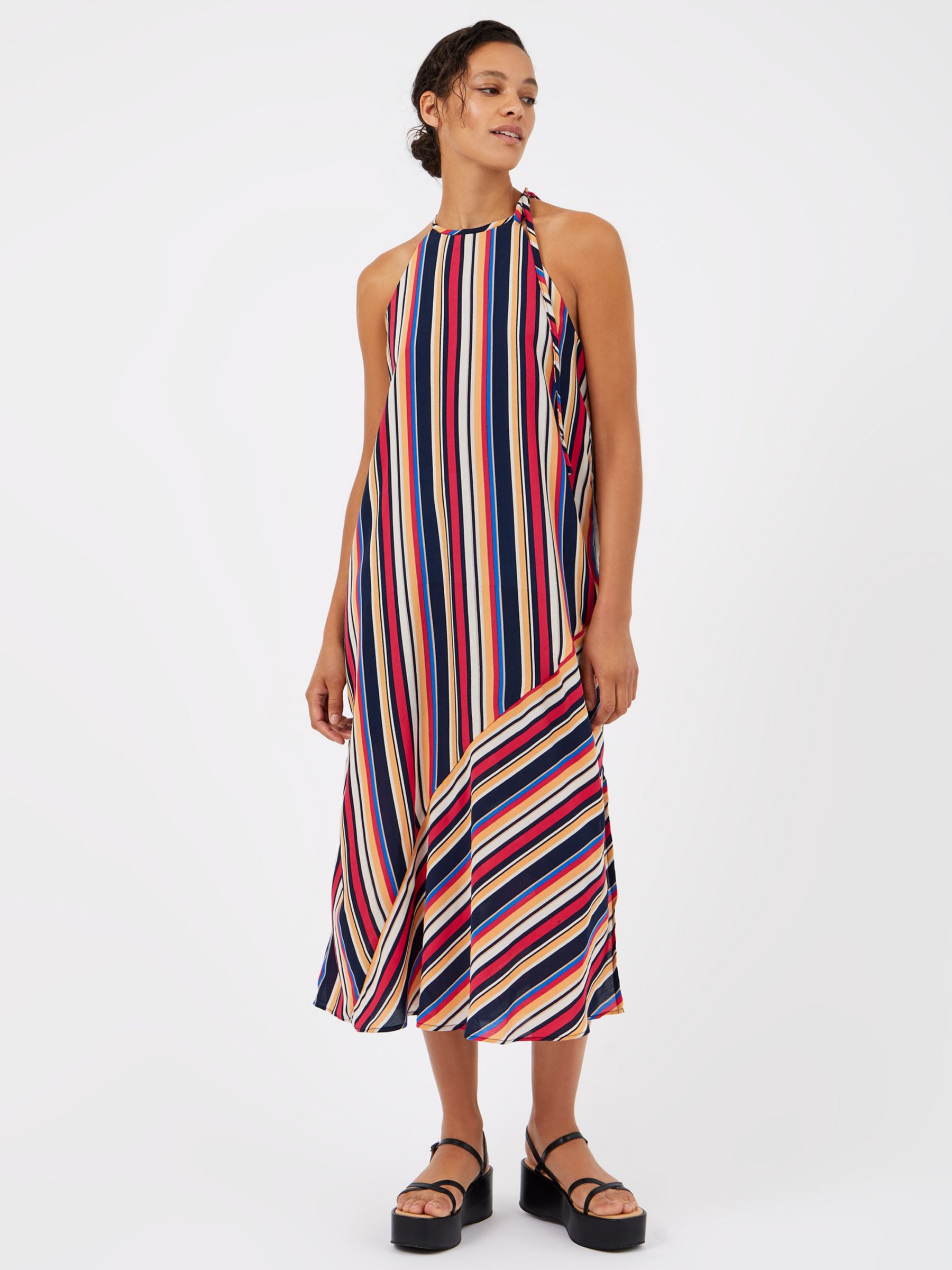 Great Plains Stripe Halter Neck Midi Dress, Multi at John Lewis & Partners