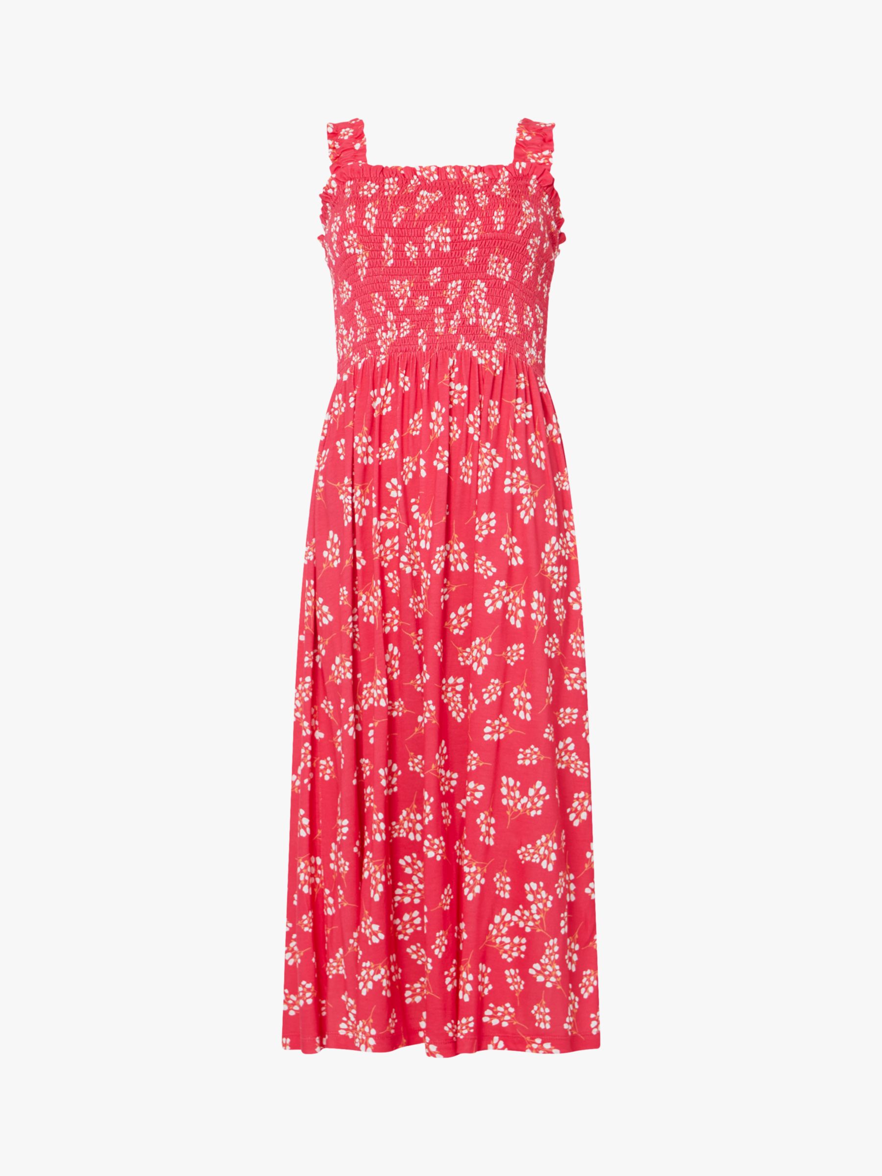 Great Plains Meadow Spritz Print Shirred Midi Dress, Red at John Lewis ...