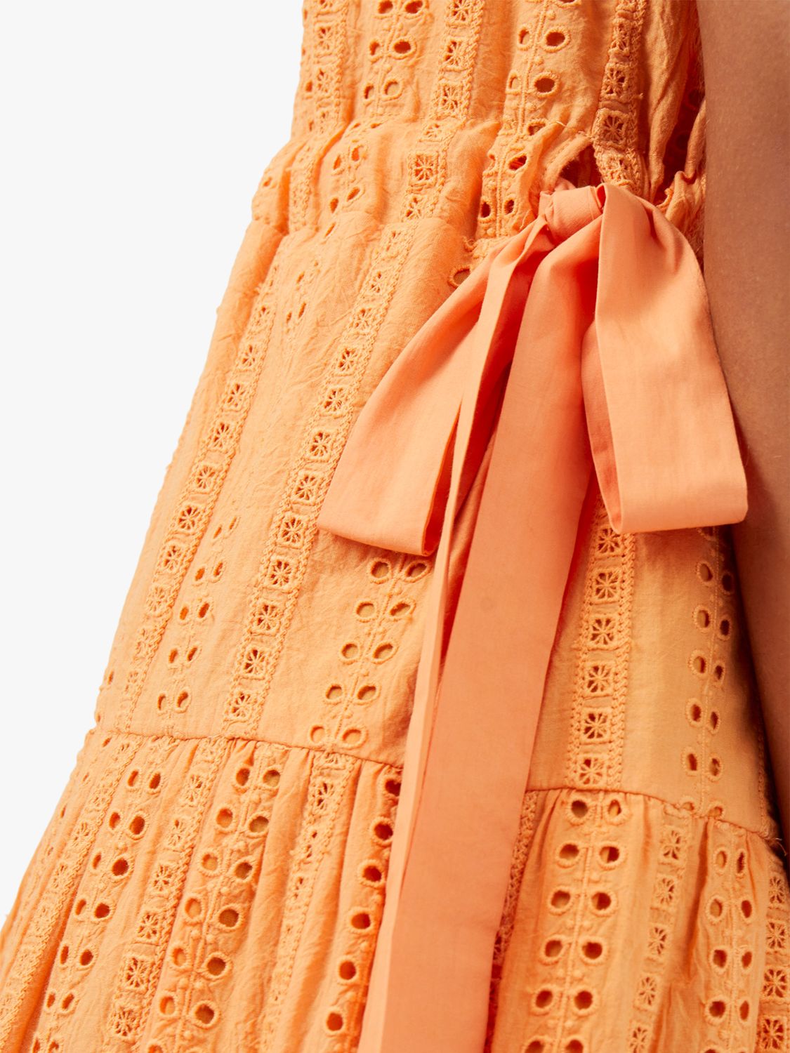 Great Plains Summer Embroidery V-Neck Dress, Papaya, 10