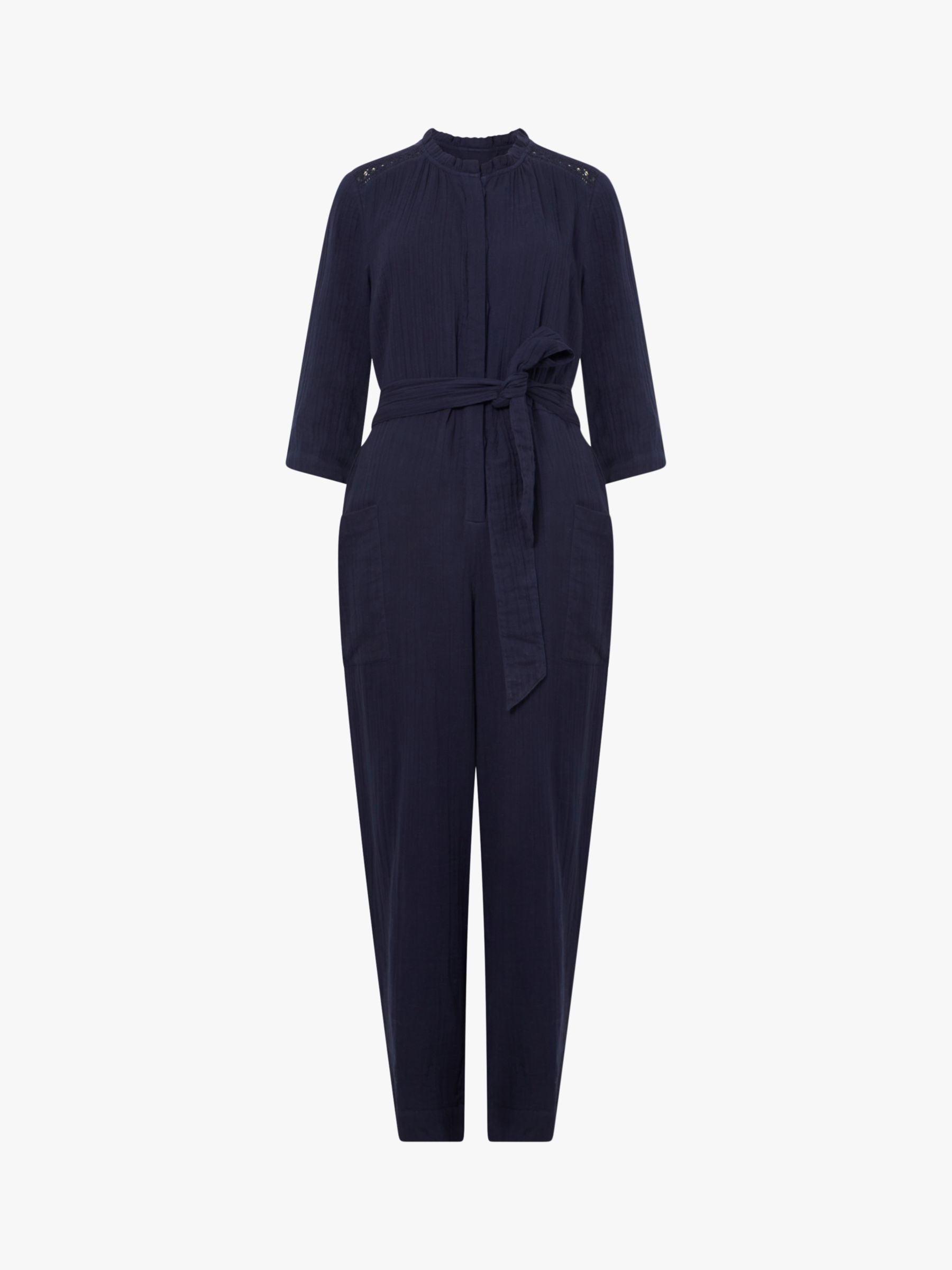 Great Plains Summer Textured Belted Jumpsuit, Indigo, 8