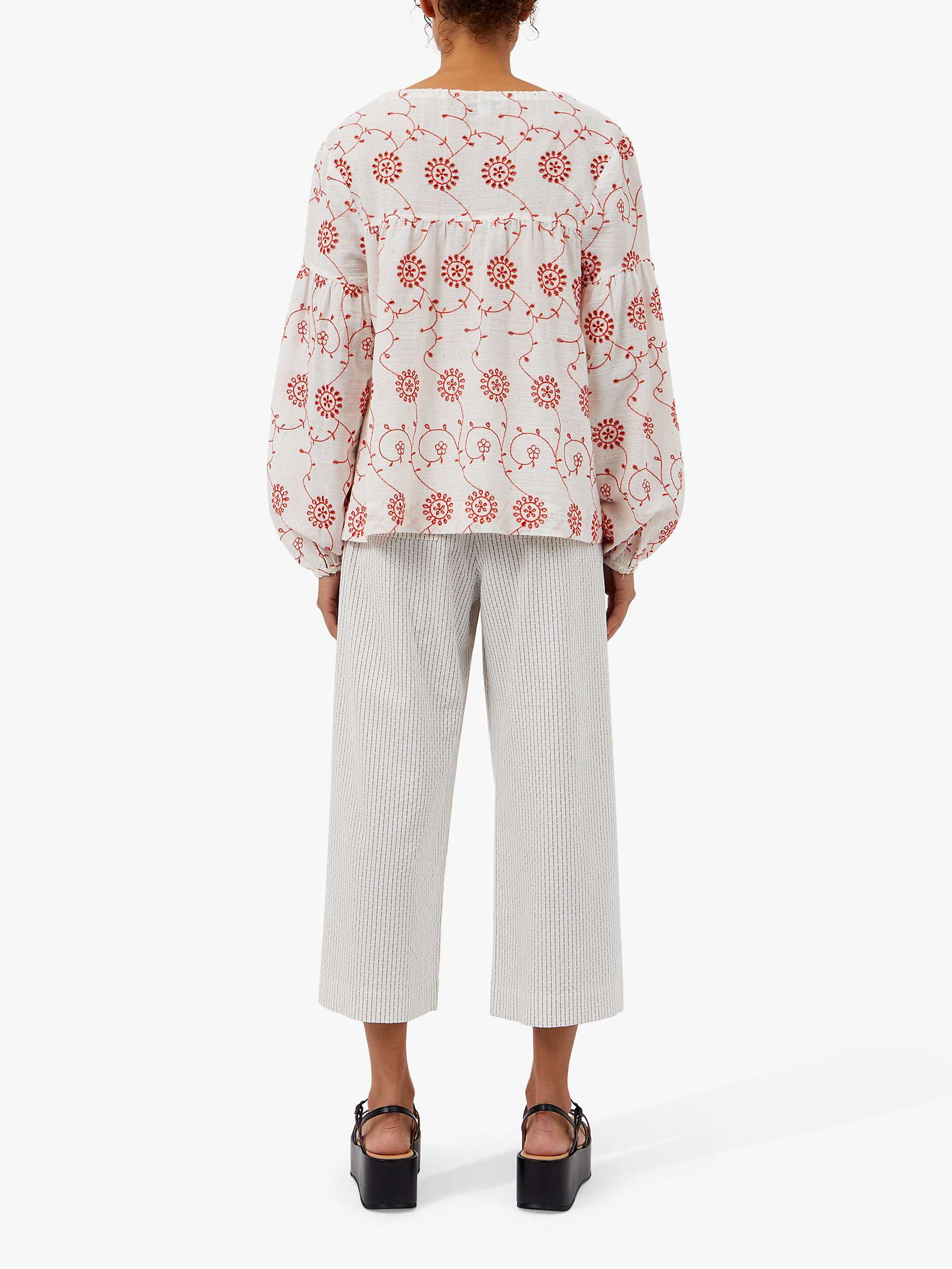 Great Plains Cotton Tie Neck Blouse, Meadow Embroidery at John Lewis ...