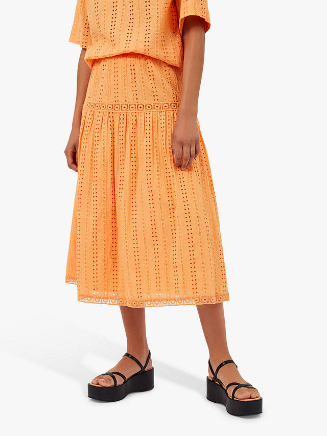 Great Plains Summer Embroidered A-Line Midi Skirt, Papaya