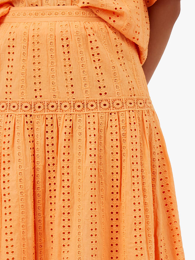Great Plains Summer Embroidered A-Line Midi Skirt, Papaya