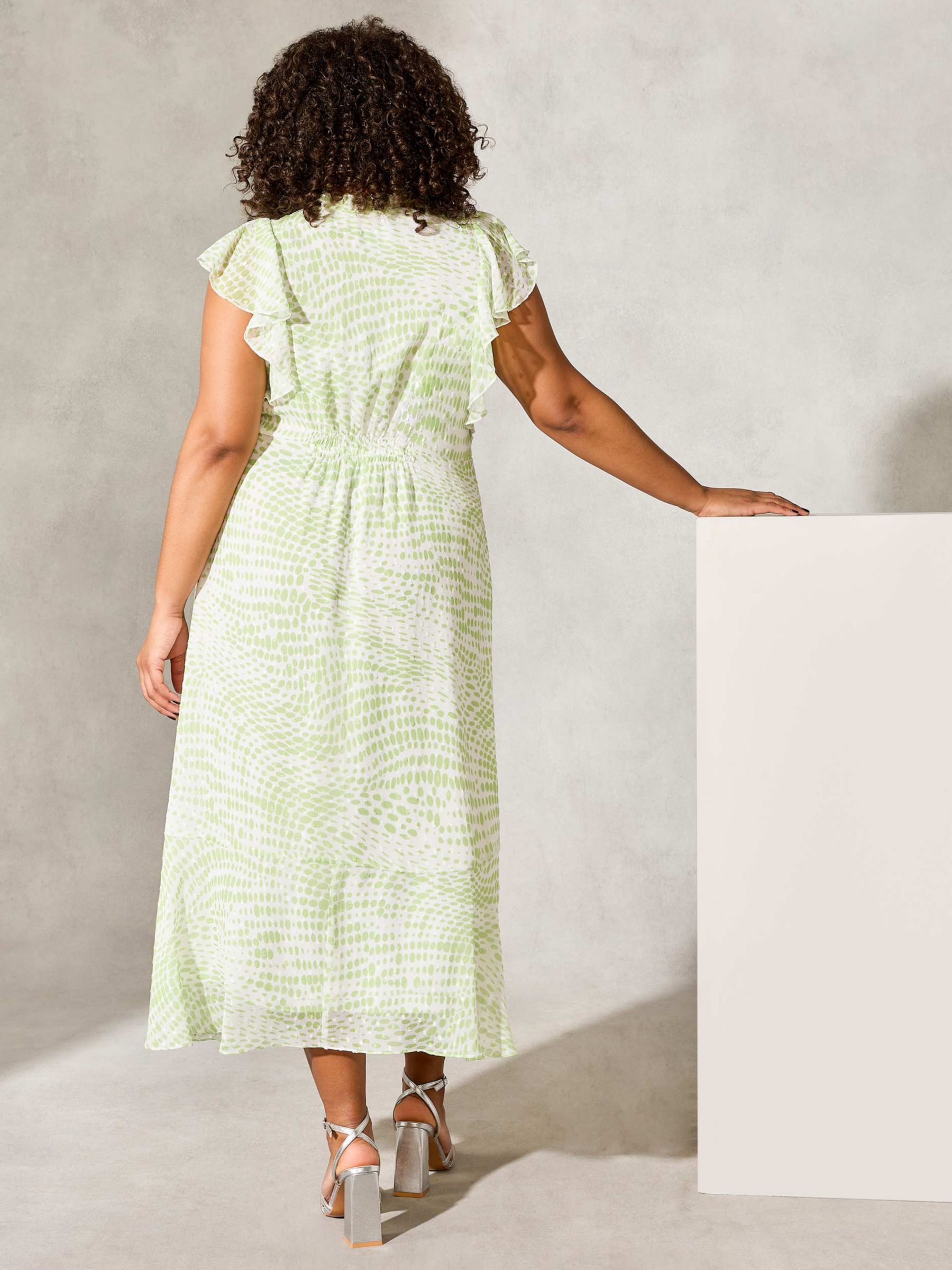 Buy Live Unlimited Curve Animal Print Dobby Frill Sleeve Midi Dress, Green Online at johnlewis.com