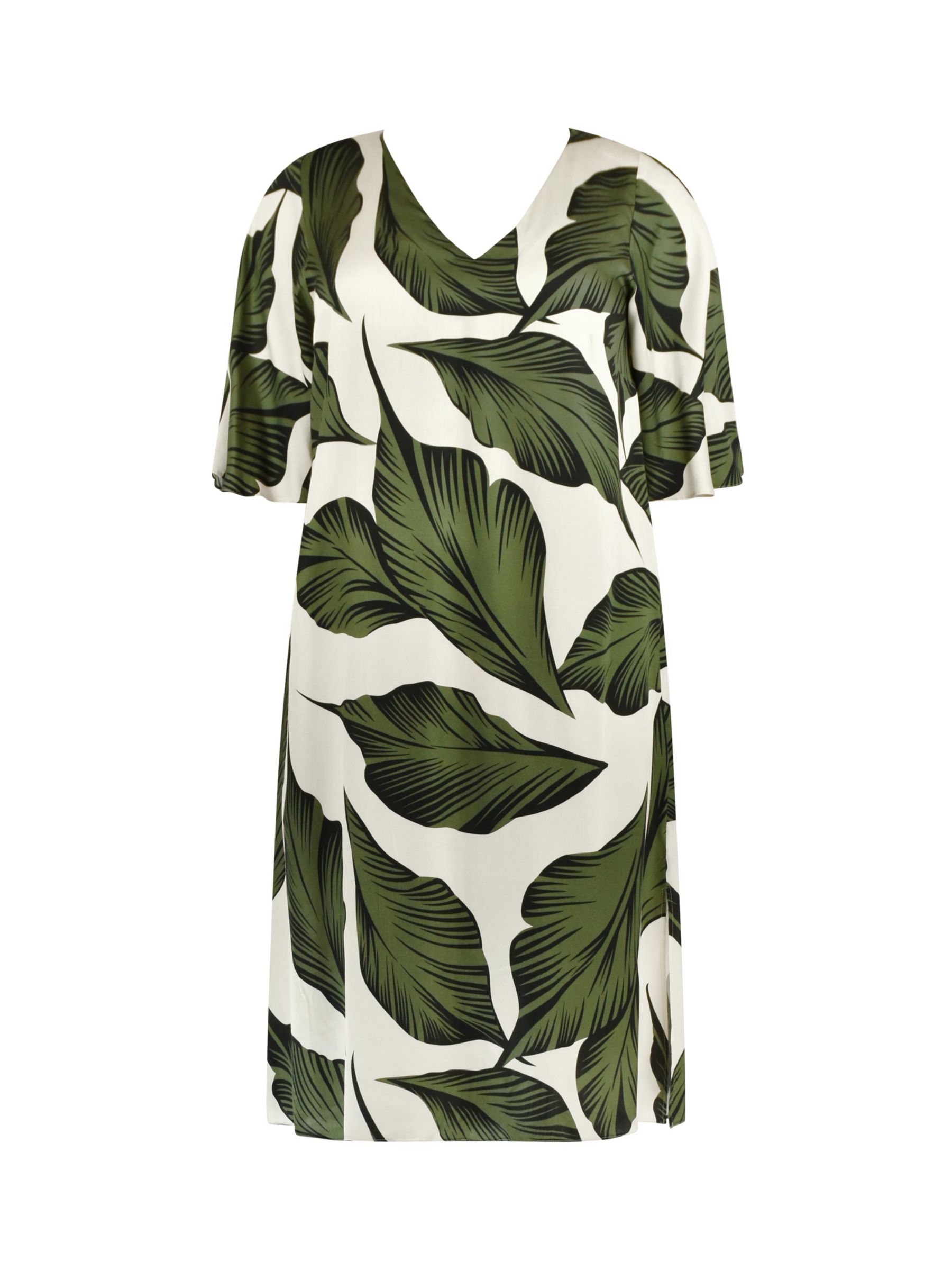 Live Unlimited Curve Palm Leaf Print Midi Dress, Khaki/White at John ...