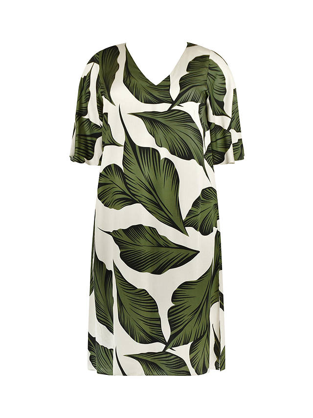 Live Unlimited Curve Palm Leaf Print Midi Dress, Khaki/White