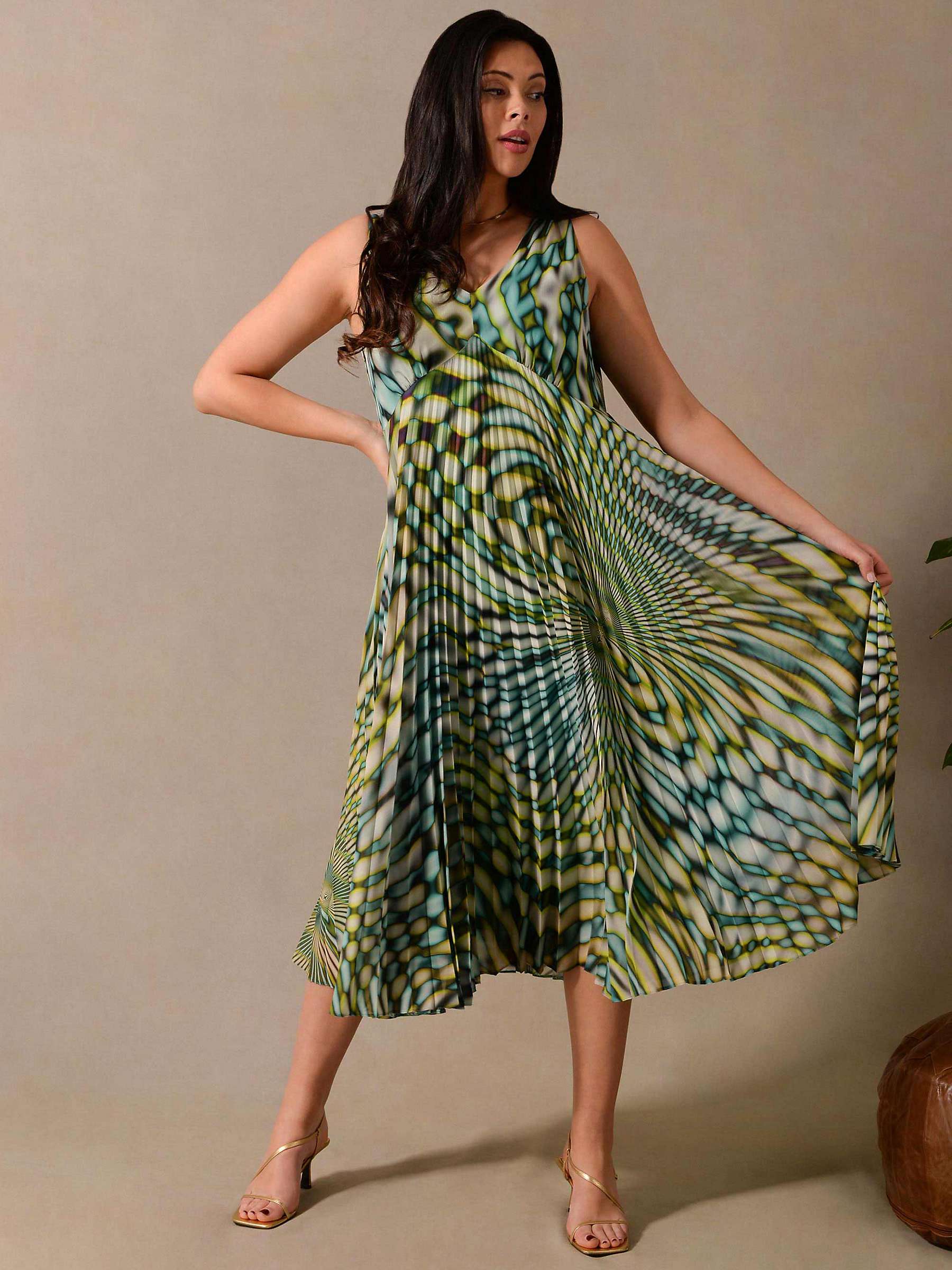 Buy Live Umlimited Curve Kaleidoscope Sunray Pleat Maxi Dress, Green/Multi Online at johnlewis.com