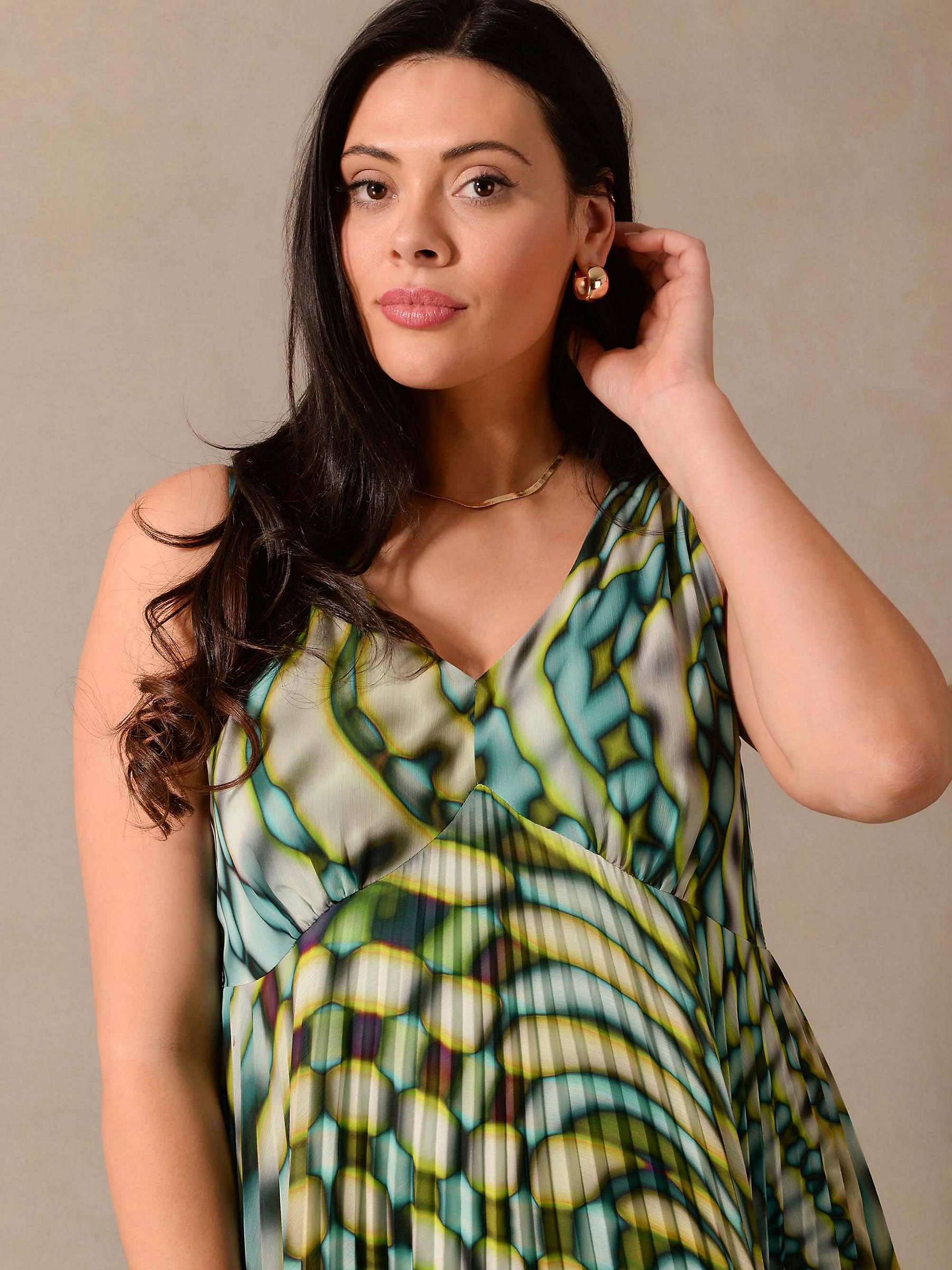 Buy Live Umlimited Curve Kaleidoscope Sunray Pleat Maxi Dress, Green/Multi Online at johnlewis.com