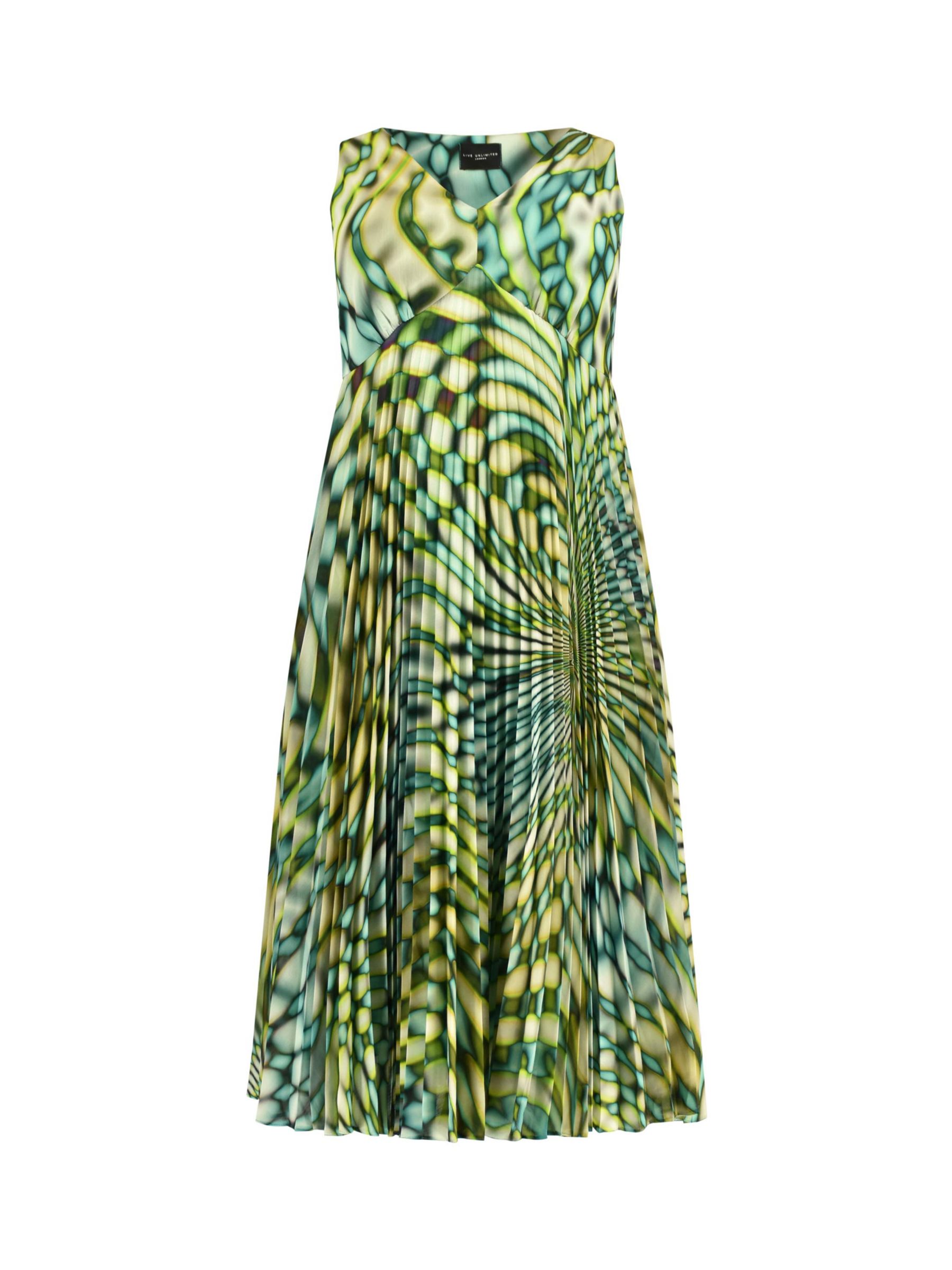 Live Umlimited Curve Kaleidoscope Sunray Pleat Maxi Dress, Green/Multi, 12
