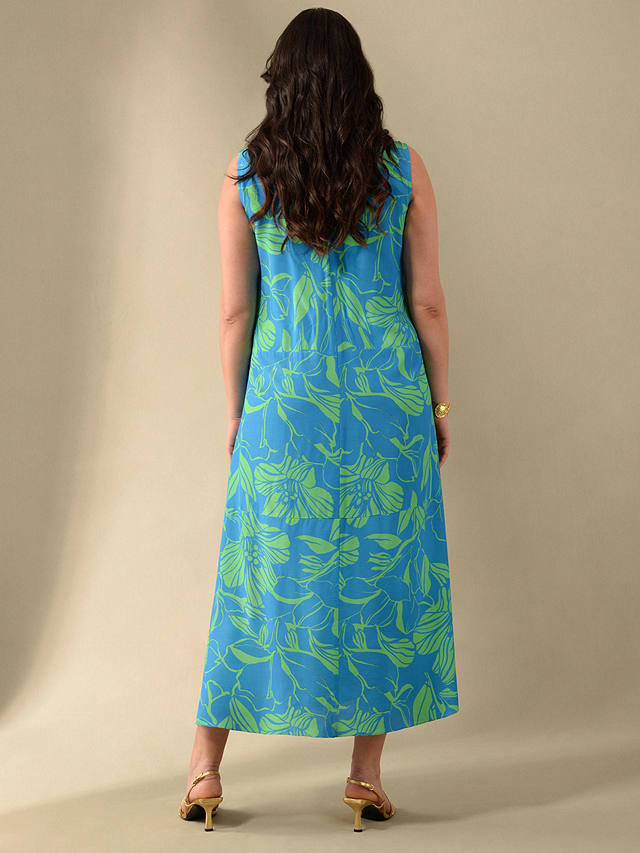 Live Unlimited Curve Floral Print Midi Swing Dress, Blue