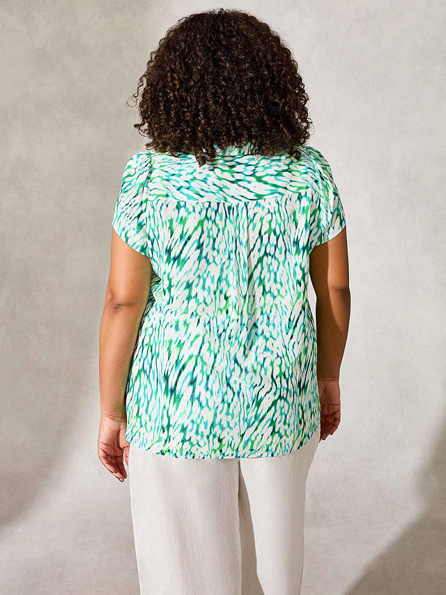 Live Unlimited Curve Animal Print Short Sleeve Shirt, Green/Multi