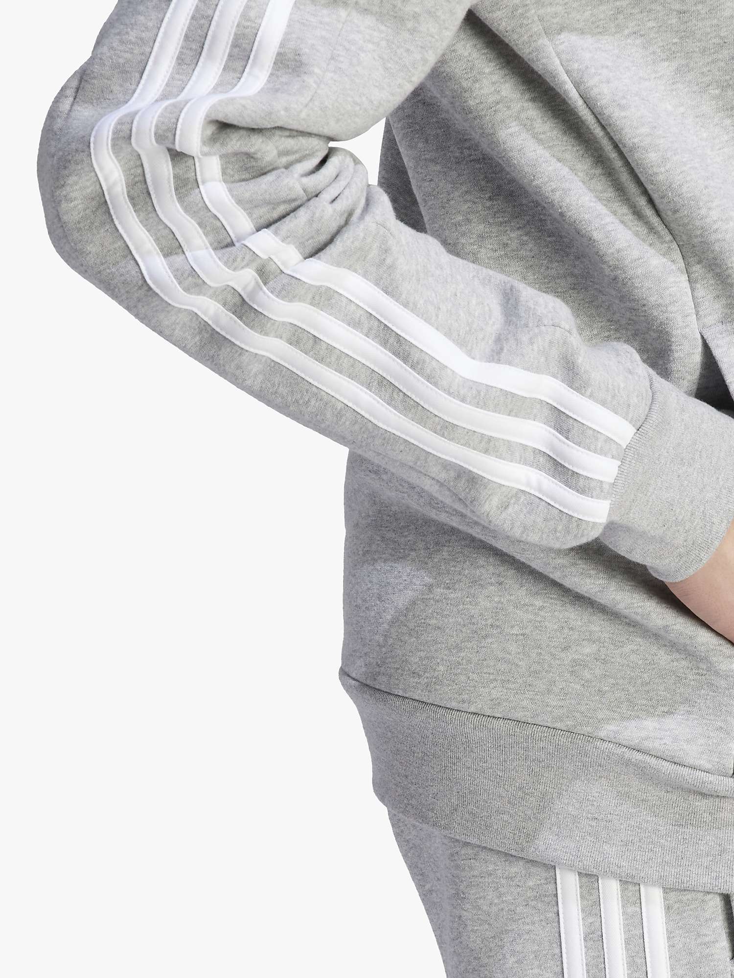 adidas Essentials Fleece 3-Stripes Full-Zip Hoodie, Grey Heather at ...