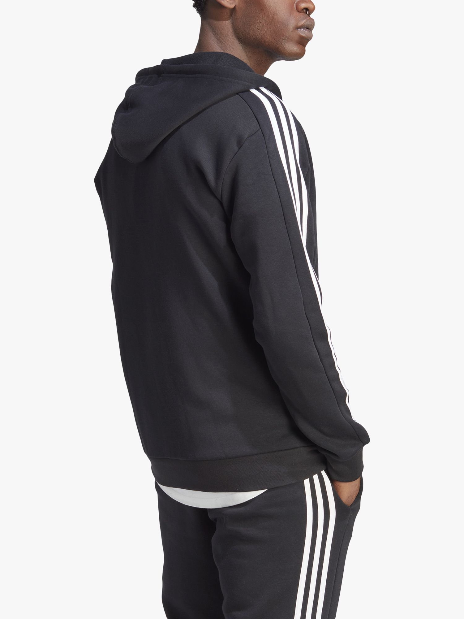 adidas Essentials Fleece 3-Stripes Full-Zip Hoodie, Black, XL