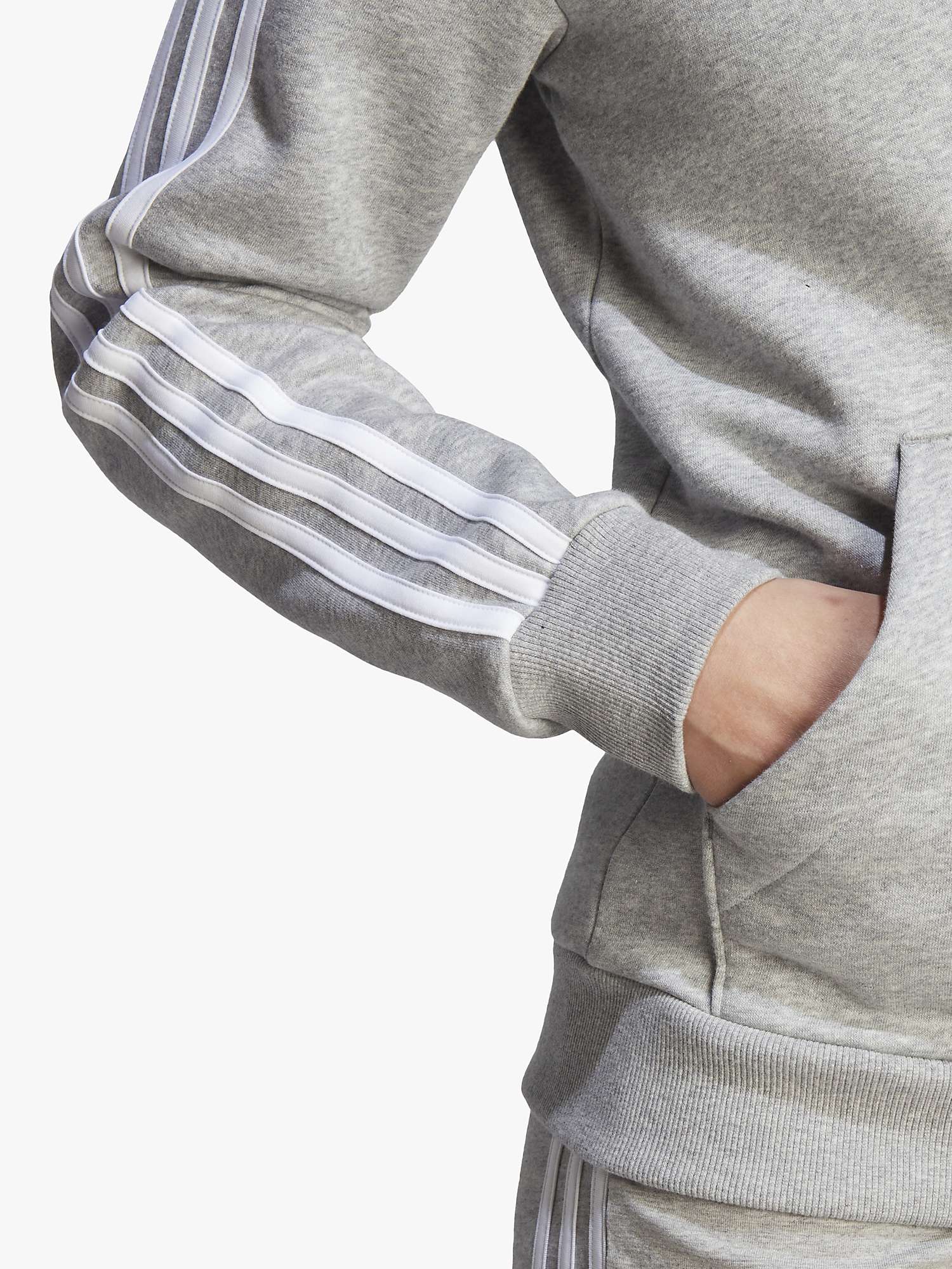 Buy adidas Essentials 3-Stripes Full-Zip Fleece Hoodie, Grey Heather/White Online at johnlewis.com