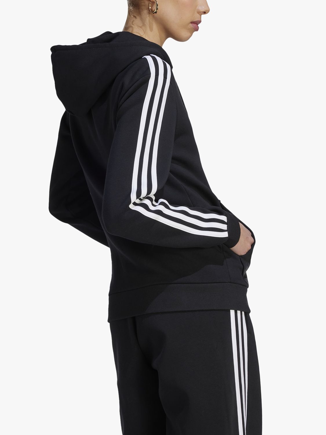 Essentials Fleece 3-Stripes Full-Zip Hoodie - Black, Men's Training
